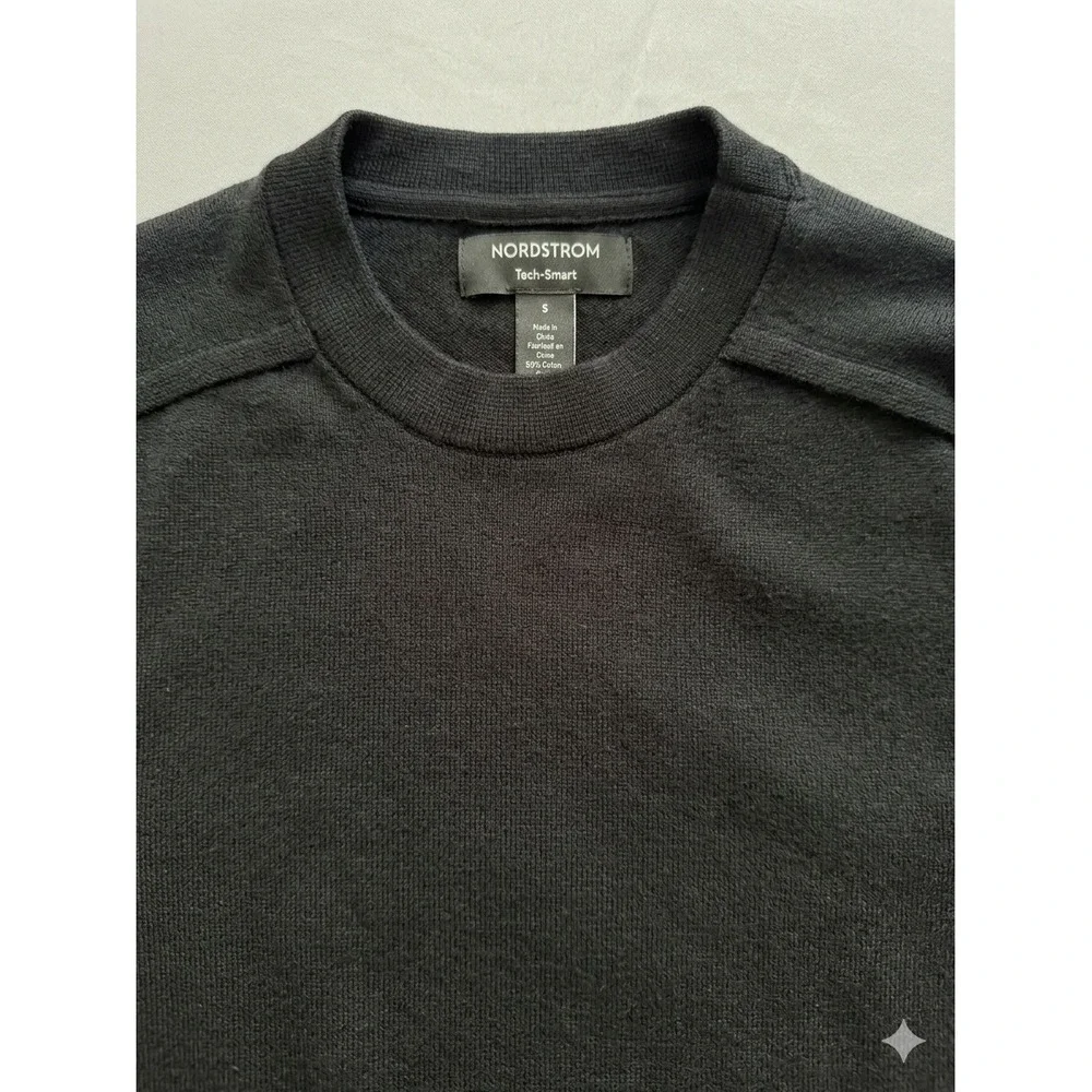 Nordstrom Tech-Smart Mens Black Cotton Merino Wool Blend Crewneck Sweater S Slim